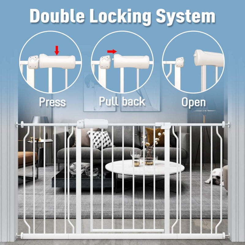 ALLAIBB Extra Wide Pressure Mount Baby Gate Auto Close White Metal Child Dog Pet Safety Gates with Walk Through for Stairs,Doorways,Kitchen and Living Room Suit for 57.48-62.20inch - Image 3