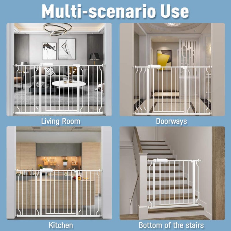 ALLAIBB Extra Wide Pressure Mount Baby Gate Auto Close White Metal Child Dog Pet Safety Gates with Walk Through for Stairs,Doorways,Kitchen and Living Room Suit for 57.48-62.20inch - Image 5