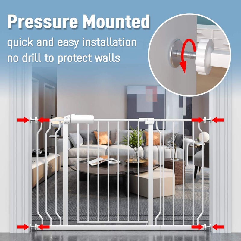 ALLAIBB Extra Wide Pressure Mount Baby Gate Auto Close White Metal Child Dog Pet Safety Gates with Walk Through for Stairs,Doorways,Kitchen and Living Room Suit for 57.48-62.20inch - Image 2
