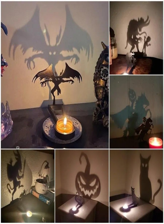 Sanmtang Halloween Candle Holder Spooky Ghost Tealight Shadow Caster Decorations Skeletons Black Metal Desk Candlestick Holder Ornament for Home Party,Scary Candle Stands Table Decor (Mothman) - Image 2