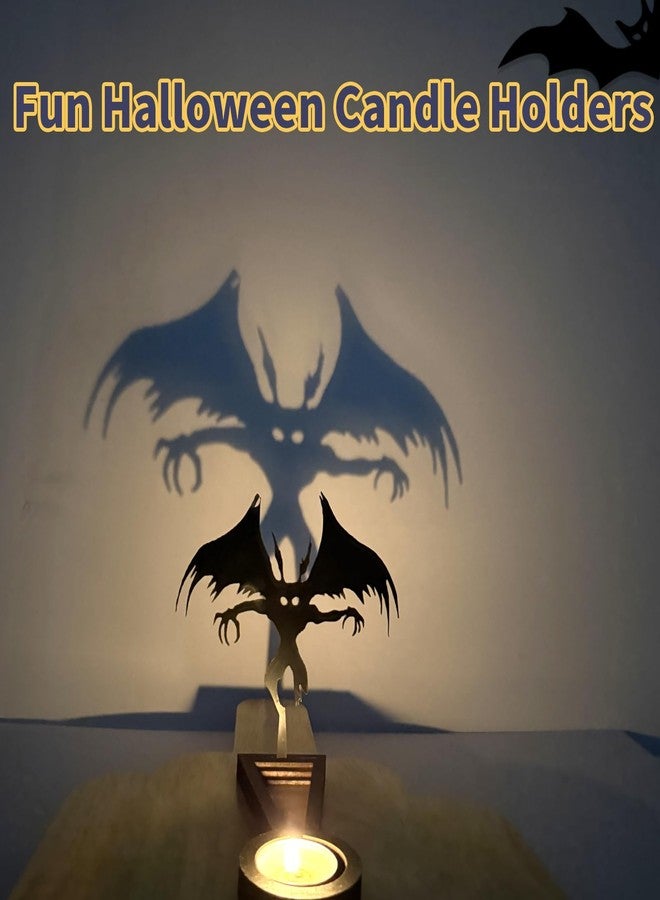 Sanmtang Halloween Candle Holder Spooky Ghost Tealight Shadow Caster Decorations Skeletons Black Metal Desk Candlestick Holder Ornament for Home Party,Scary Candle Stands Table Decor (Mothman) - Image 3