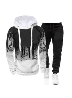 Generic 2020 Autumn/Winter New Mens Hooded Sweatshirt Long Sleeve Casual Polo Shirt Jacket Fashionable Printing Training Set White 