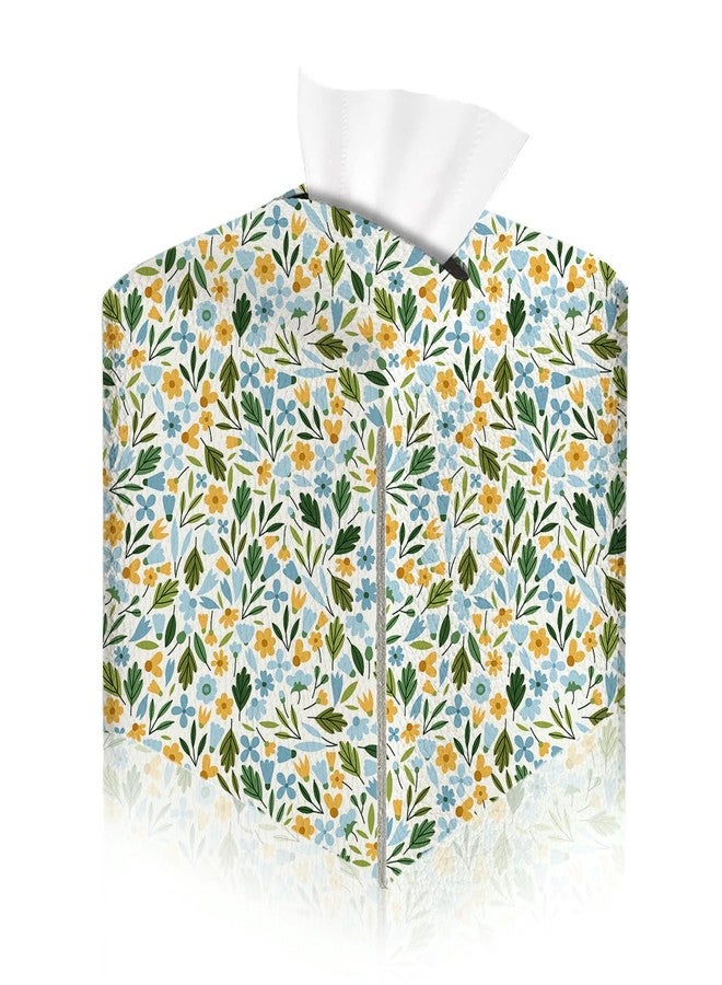 XLRSDF Tissue Box Cover, Tissue Box Holder, Square with Belt Bottom, PU Leather Decorative Organizer for Desk, Tabletop, Countertop Bathroom, Toilet Car, Office, Dresser Bedside, Aesthetic Plant Flower Decor - Image 1