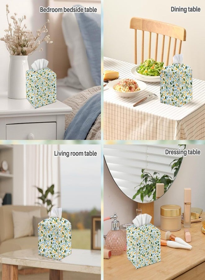 XLRSDF Tissue Box Cover, Tissue Box Holder, Square with Belt Bottom, PU Leather Decorative Organizer for Desk, Tabletop, Countertop Bathroom, Toilet Car, Office, Dresser Bedside, Aesthetic Plant Flower Decor - Image 5