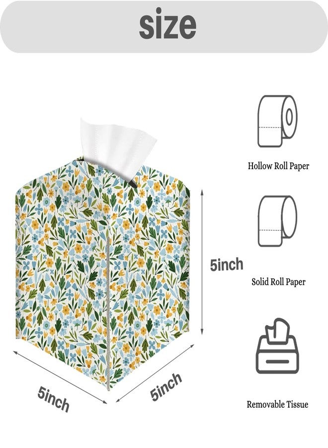 XLRSDF Tissue Box Cover, Tissue Box Holder, Square with Belt Bottom, PU Leather Decorative Organizer for Desk, Tabletop, Countertop Bathroom, Toilet Car, Office, Dresser Bedside, Aesthetic Plant Flower Decor - Image 2