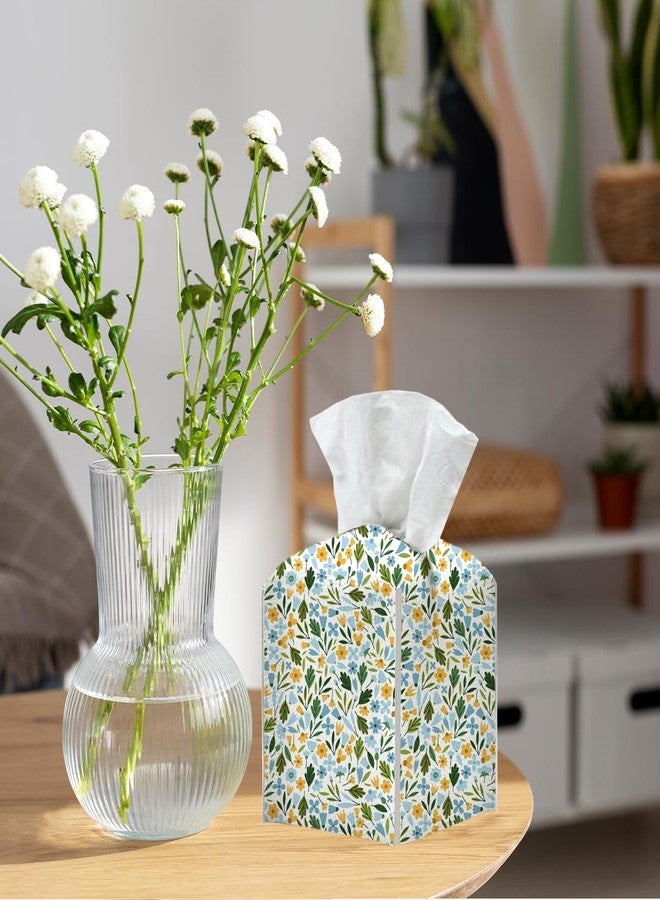 XLRSDF Tissue Box Cover, Tissue Box Holder, Square with Belt Bottom, PU Leather Decorative Organizer for Desk, Tabletop, Countertop Bathroom, Toilet Car, Office, Dresser Bedside, Aesthetic Plant Flower Decor - Image 4