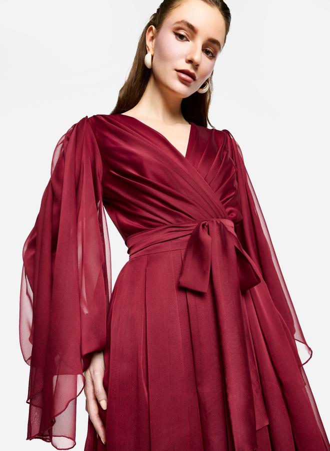 House of Moda Pleated Balloon Sleeve Waist Tie-Up A-Line Maxi Dress - Image 5