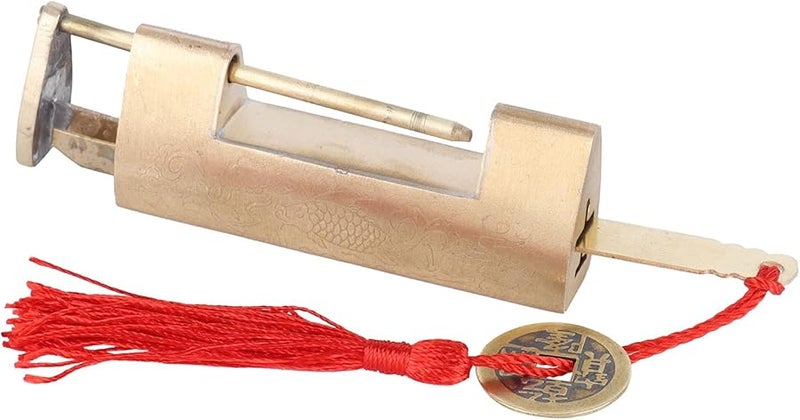 Vintage Carved Fish Padlock with Key Copper Pendant for Jewelry Box Drawer Cabinet - Image 5