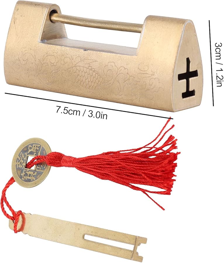 Vintage Carved Fish Padlock with Key Copper Pendant for Jewelry Box Drawer Cabinet - Image 4