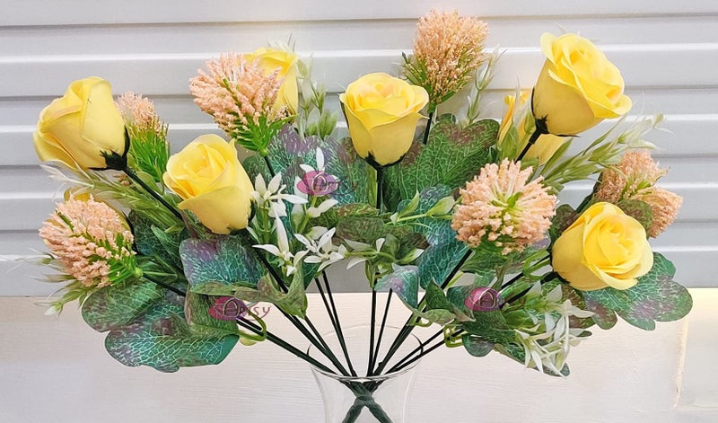 ARTSY® Artificial Flowers for Decoration Rose Flower Bunch for vase/Pot, Home/Office Decor, Gift, Artificial Plant, Craft, Without Vase, Pack of 2 Piece, Yellow, 40 cm Height - Image 2