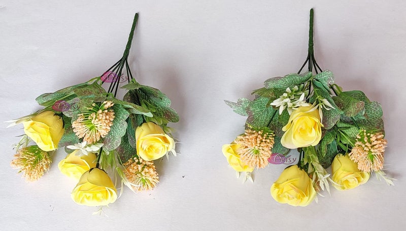 ARTSY® Artificial Flowers for Decoration Rose Flower Bunch for vase/Pot, Home/Office Decor, Gift, Artificial Plant, Craft, Without Vase, Pack of 2 Piece, Yellow, 40 cm Height - Image 3