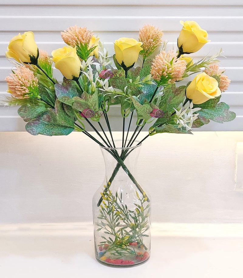 ARTSY® Artificial Flowers for Decoration Rose Flower Bunch for vase/Pot, Home/Office Decor, Gift, Artificial Plant, Craft, Without Vase, Pack of 2 Piece, Yellow, 40 cm Height - Image 1