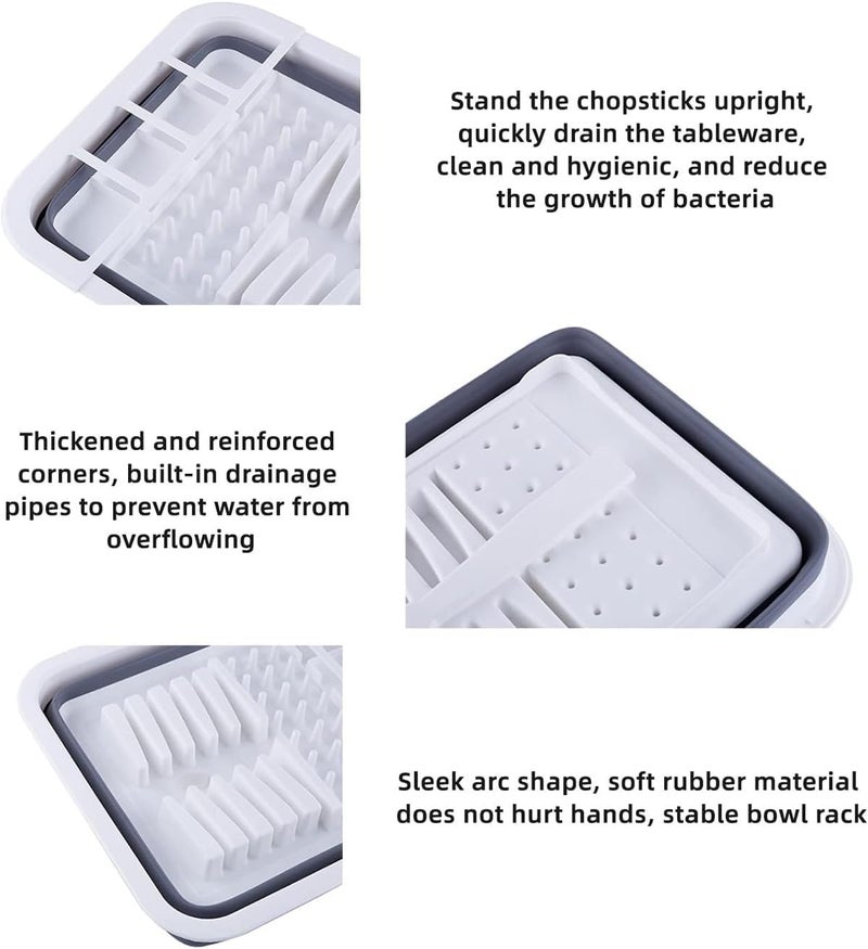 THANSTAR Collapsible Dish Drying Rack for RV Kitchen, Foldable Drainer Organizer for Kitchen Countertop, Space Saving Portable Dish Rack for Campers, Travel Trailer & Small Spaces, Easy Storage, Grey - Image 3