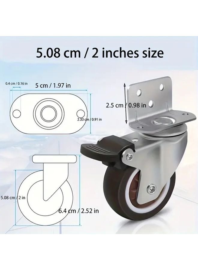 2 Inch Side Mounted Casters 4pcs L Shaped Rubber Ball Bearing 360 Swivel Plate 600 Lbs - Image 4