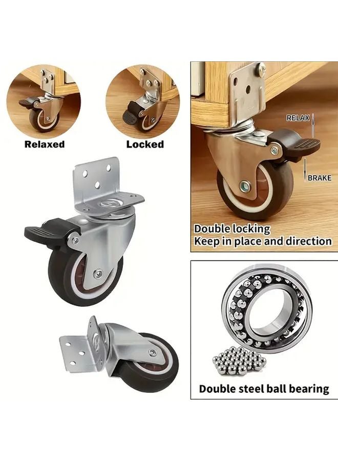 2 Inch Side Mounted Casters 4pcs L Shaped Rubber Ball Bearing 360 Swivel Plate 600 Lbs - Image 2