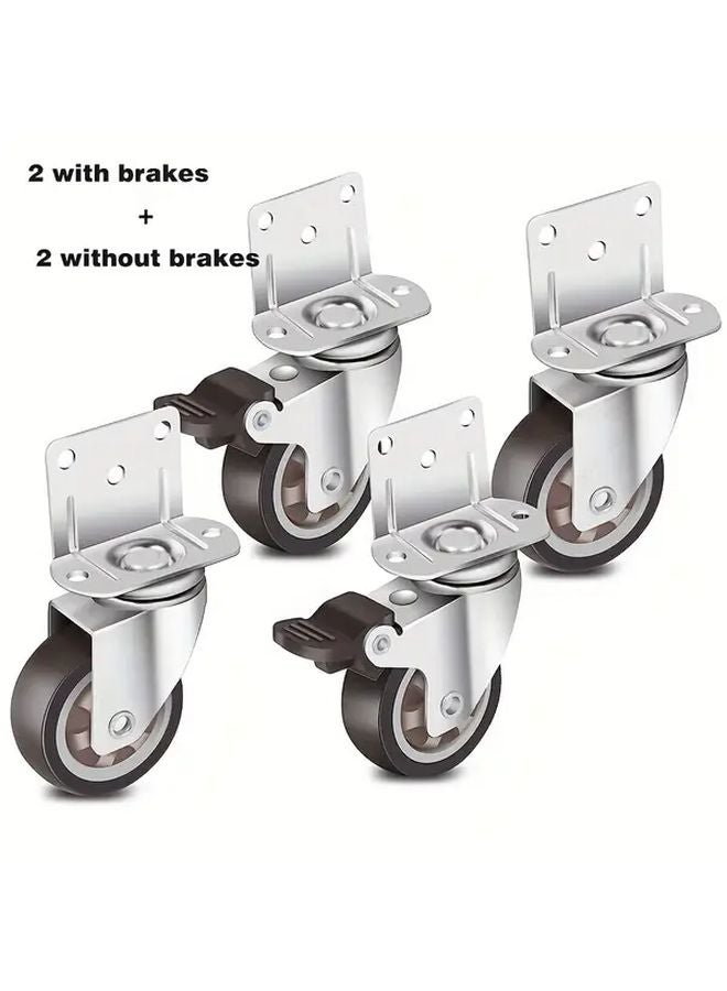 2 Inch Side Mounted Casters 4pcs L Shaped Rubber Ball Bearing 360 Swivel Plate 600 Lbs - Image 3