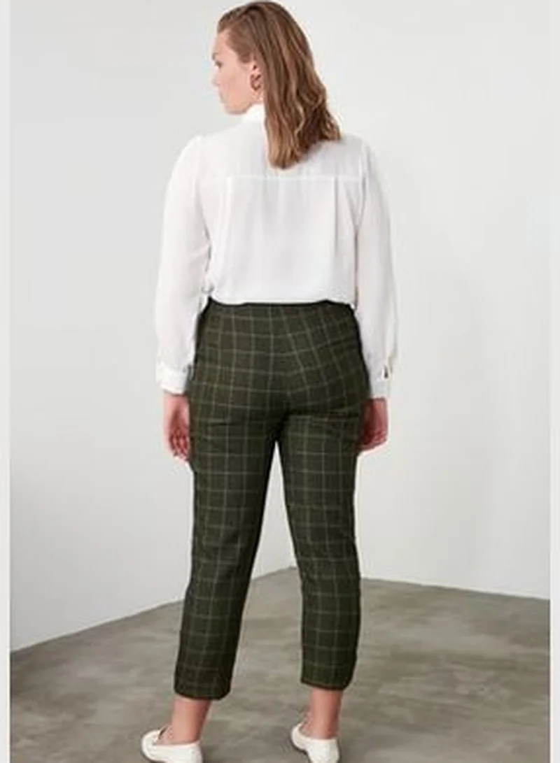 trendyol Khaki Cigarette Checkered Woven Trousers TWOAW21PL0033