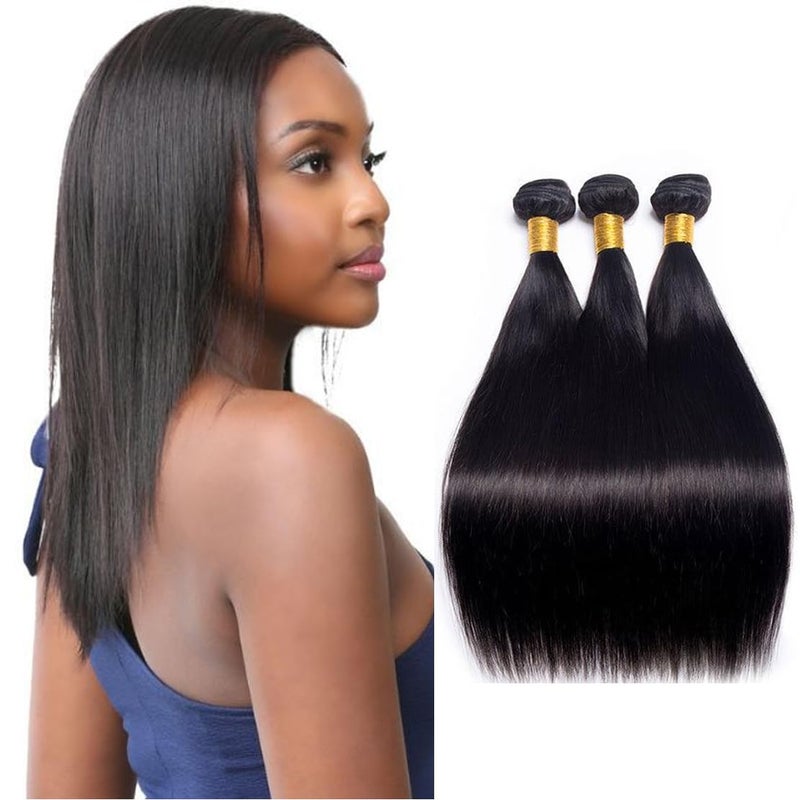 Rebasar Straight Bundles Human Hair 10 12 14 Inch 100 Unprocessed Brazilian Trippy Hair Weave Bundles Human Hair for Black Women Remy Human Hair Bundles Natural Black Raw Weft Hair Extensions