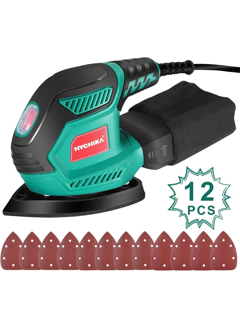 HYCHIKA Sander for Wood 200W, Electric Sander with Dust Collector, 12PCS Sandpapers, 14000RPM Compact Electric Detail Sander Ideal for Tight Space Sanding, Furniture Finishing - Image 1