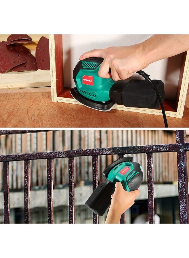 HYCHIKA Sander for Wood 200W, Electric Sander with Dust Collector, 12PCS Sandpapers, 14000RPM Compact Electric Detail Sander Ideal for Tight Space Sanding, Furniture Finishing - Image 5