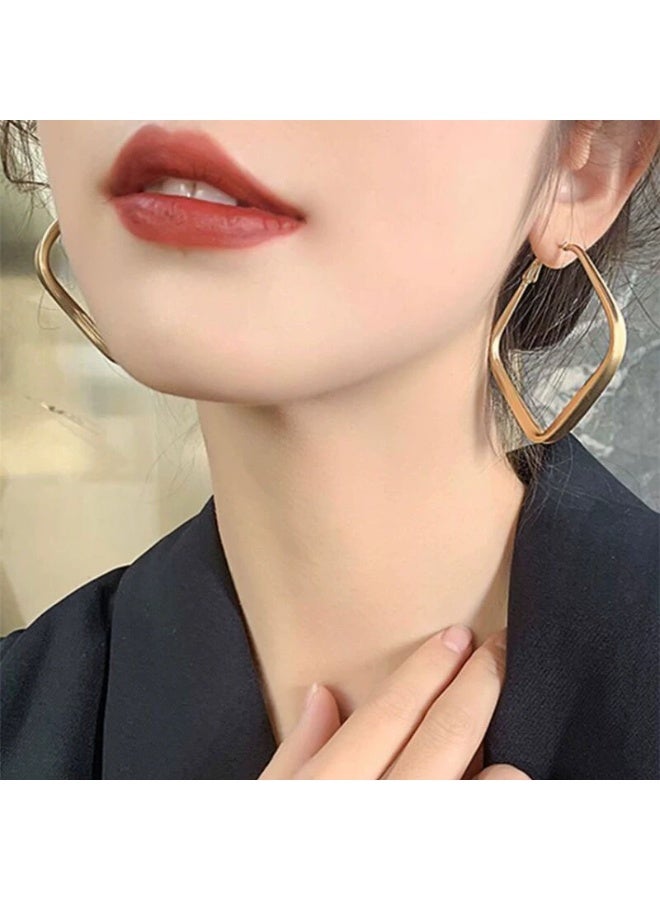 Goolsky أقراط هووب هندسية بارزة للنساء – مجوهرات معدنية عتيقة بأسلوب مينيملست، حلقات هندسية كبيرة مضادة للتأكسد وخفيفة الوزن، حفلات ذات طابع عتيق - Image 4