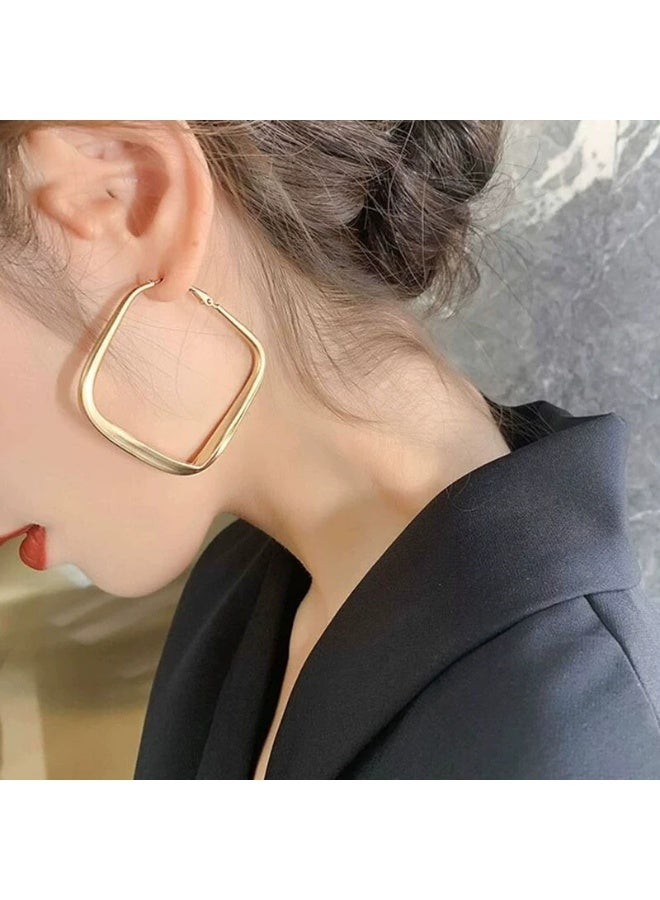 Goolsky أقراط هووب هندسية بارزة للنساء – مجوهرات معدنية عتيقة بأسلوب مينيملست، حلقات هندسية كبيرة مضادة للتأكسد وخفيفة الوزن، حفلات ذات طابع عتيق - Image 5