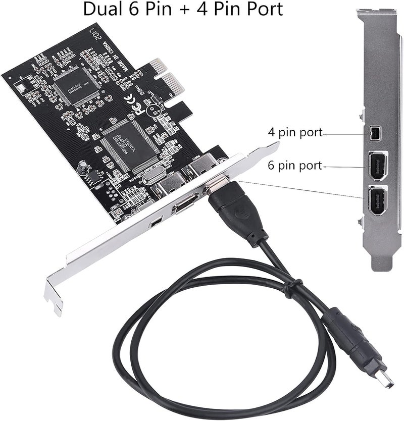 Cuifati PCIe Firewire Card for 10, IEEE 1394 PCI Express Adapter Controller 4 Ports(3 x 6 Pin and 1 x 4 Pin), 1394a PCI-E Firewire 800 Adapter for 7/8/ OS with Cable - Image 2