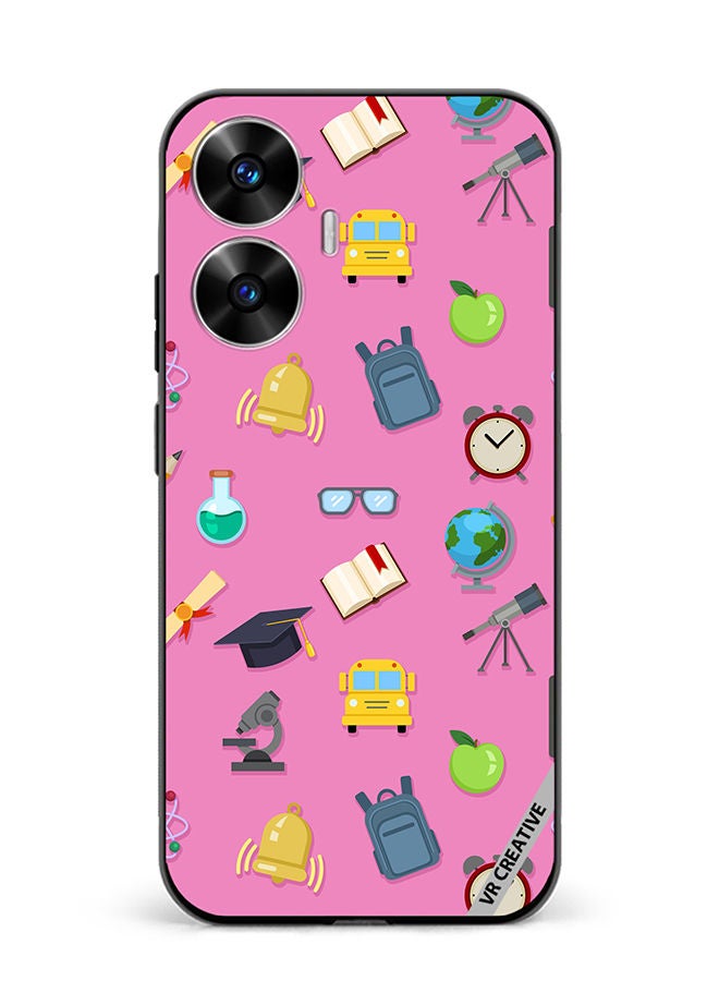 VR CREATIVE Protective Case Cover For Realme C55 Vector Seamless Pattern Of School Color Icons On Pink Design Multicolour - Image 1