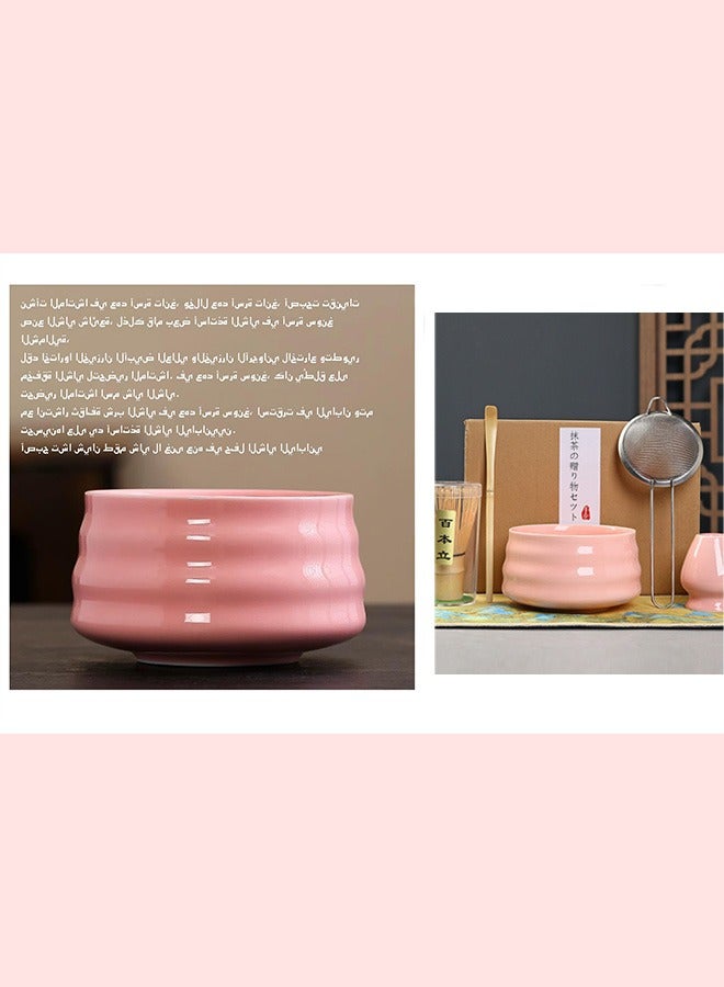 HaHaHai 7-Piece Pink Matcha Tea Set - Traditional Japanese Ceremony Kit with Ceramic Bowl, Bamboo Whisk, Holder, Scoop, Sifter, Spoon & Mat - Organic Green Tea Starter Gift Box for Home Barista & Latte Art - Image 2