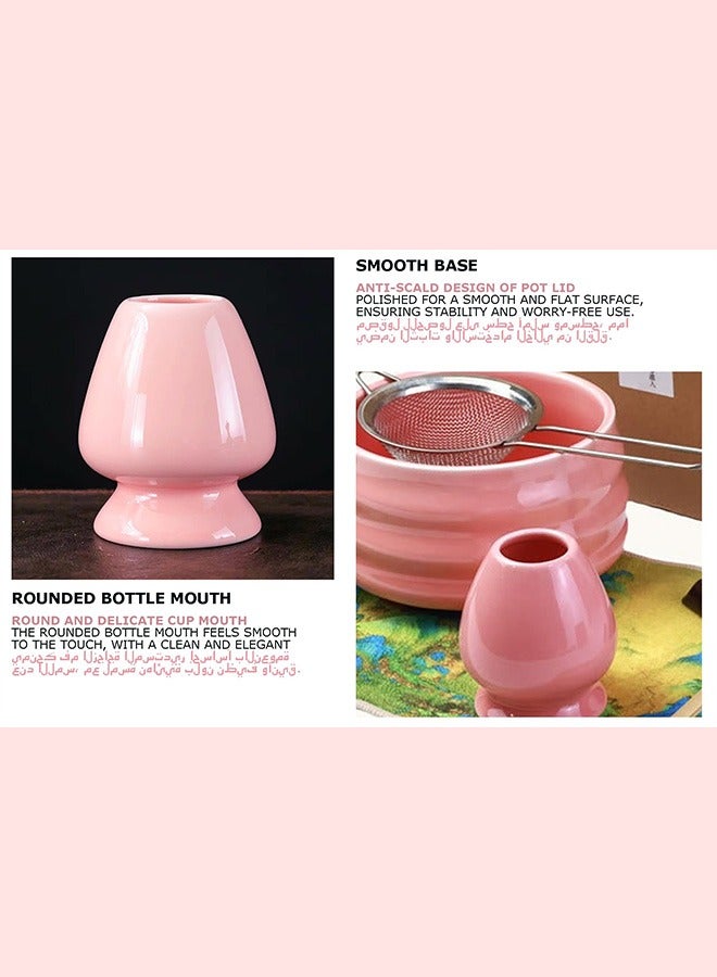HaHaHai 7-Piece Pink Matcha Tea Set - Traditional Japanese Ceremony Kit with Ceramic Bowl, Bamboo Whisk, Holder, Scoop, Sifter, Spoon & Mat - Organic Green Tea Starter Gift Box for Home Barista & Latte Art - Image 4