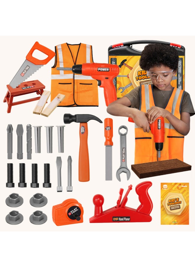 Children's Toolbox Toy Set Boy Electric Drill Repair Toolbox Simulation Repair Tool Repair Disassembly Toy-Specifications:PE50325 Professional Woodworking Simulation Children's Toolbox Tool Cognitive Maintenance Skills Training 41PCs Charged Drill Belt Clothing - Image 2