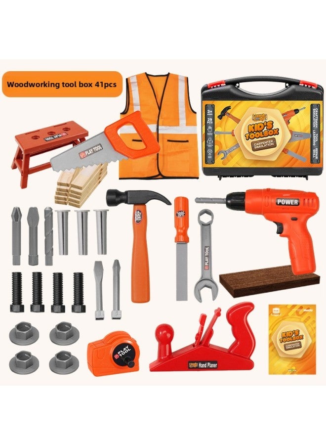 Children's Toolbox Toy Set Boy Electric Drill Repair Toolbox Simulation Repair Tool Repair Disassembly Toy-Specifications:PE50325 Professional Woodworking Simulation Children's Toolbox Tool Cognitive Maintenance Skills Training 41PCs Charged Drill Belt Clothing - Image 1