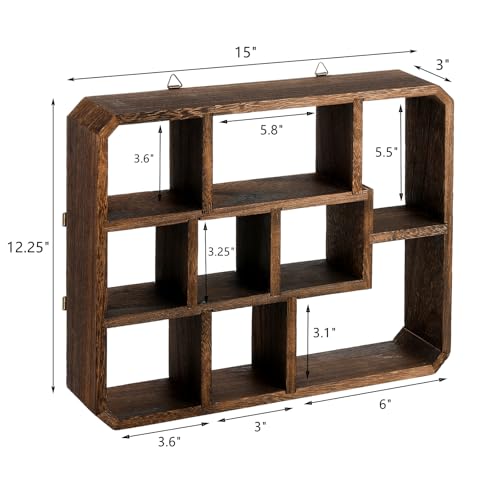 Frcctre Rustic Shadow Box Display Shelf, 9 Compartments Wood Hanging Display Floating Shelves, Multi-Slot Wall Mounted or Freestanding Farmhouse Decor Displays Case - Image 2