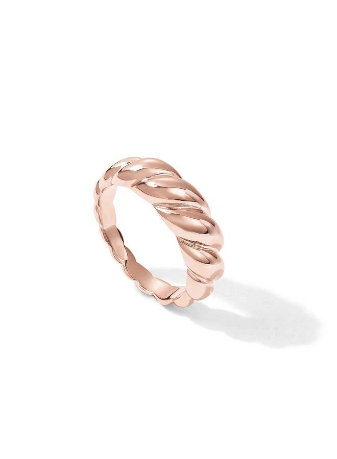 بافوا خاتم كرواسون مطلي بالذهب الوردي عيار 14 قيراطًا | خاتم كرواسون مضفر ملتوي مطلي بالذهب | خاتم ختم سميك | مقاس 8 - Image 1