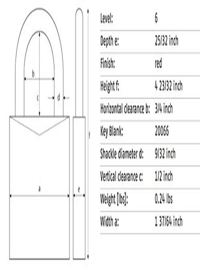 أباس قفل أمان ABUS 74LB/40 KD غير موصل بمفتاح مختلف مع جسم 3 بوصات وقيد 1-1/2 بوصة، أحمر - Image 2