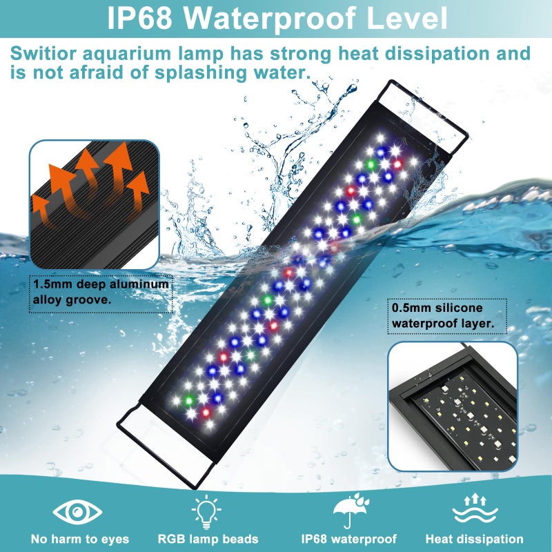 Switior 24/7 LED Aquarium Light, IP68 Waterproof Extendable Bracket Fish Tank Light with Timer, 7 Colors, 10 Level Adjustable Brightness, DIY Mode Full Spectrum Aquarium Plant Light for 24-30 Inch Fish Tank - Image 5