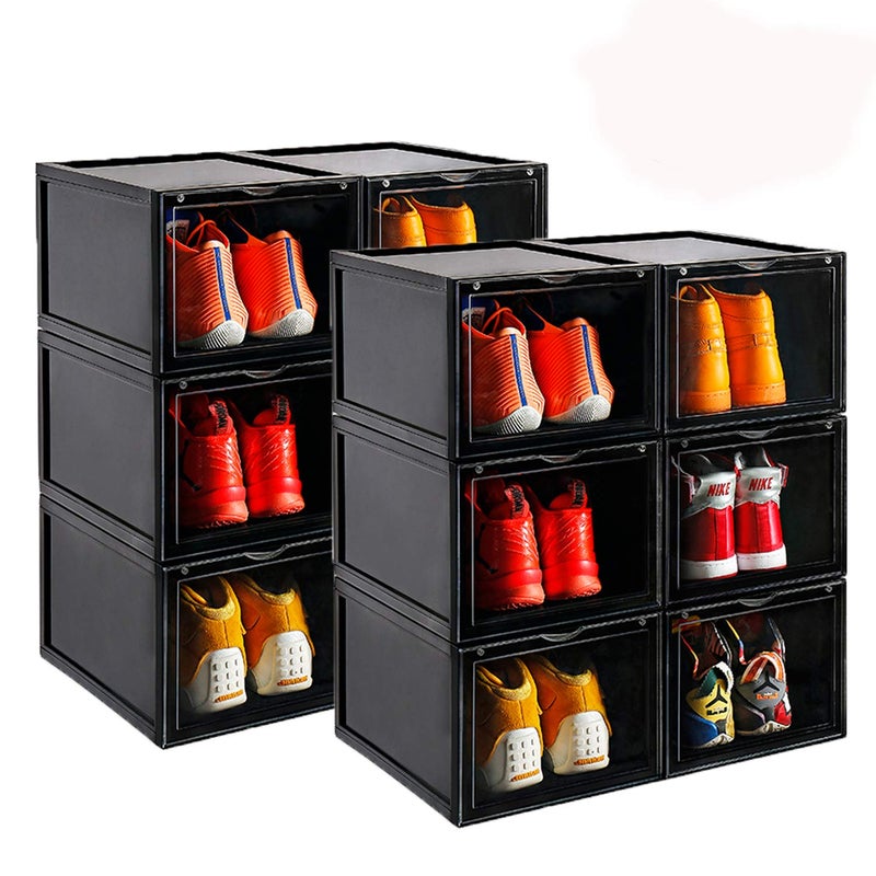 AOTENG STAR AOTENG STAR Black Storage Shoes Box Womens Mens Shoe Storage Display Box Plastic Foldable Stackable Shoe Container Clear Closet Shelf Shoe Organizer6 Pack 