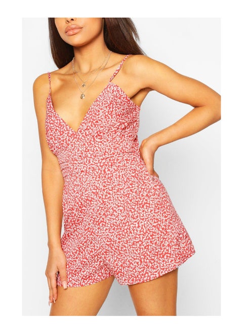 Petite Floral Strappy Frill Hem Playsuit