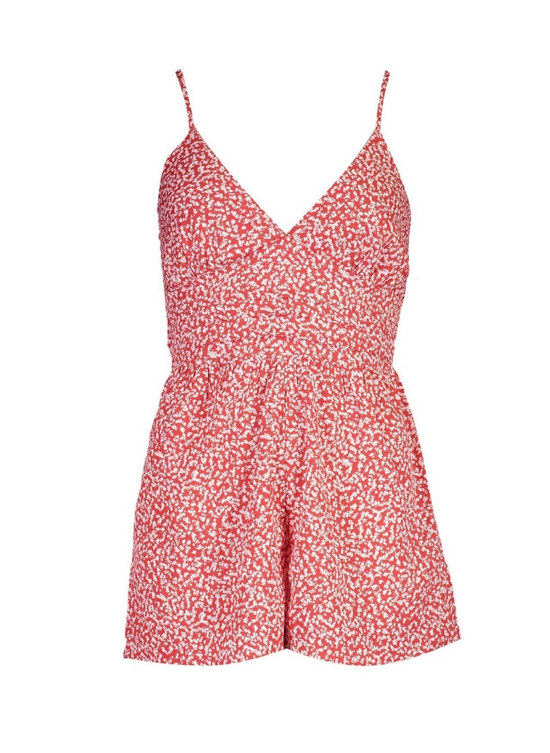 boohoo - Petite Floral Strappy Frill Hem Playsuit - Image 1