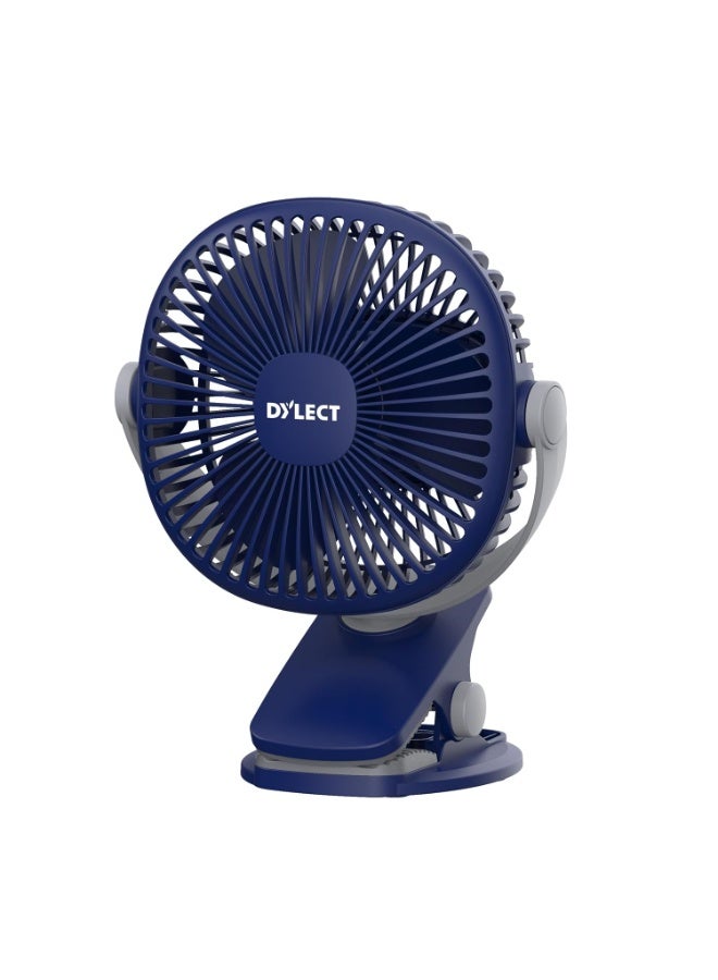 Dylect® Briza Clip Mate Rechargeable Fan | 2000mAh Battery | 8H Runtime | TruSilent BLDC Motor | 3-Speed | 360° Rotation | MICRO-B | Clip & Wall-Mount Fan | Home/Office/Travel | Imperial Blue - Image 1
