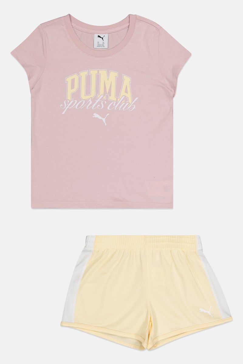 PUMA Kids Girl 2 Pcs Sportswear Fit Short Sleeve Top And Bottom Outdoor Set, Multicolor - Image 2