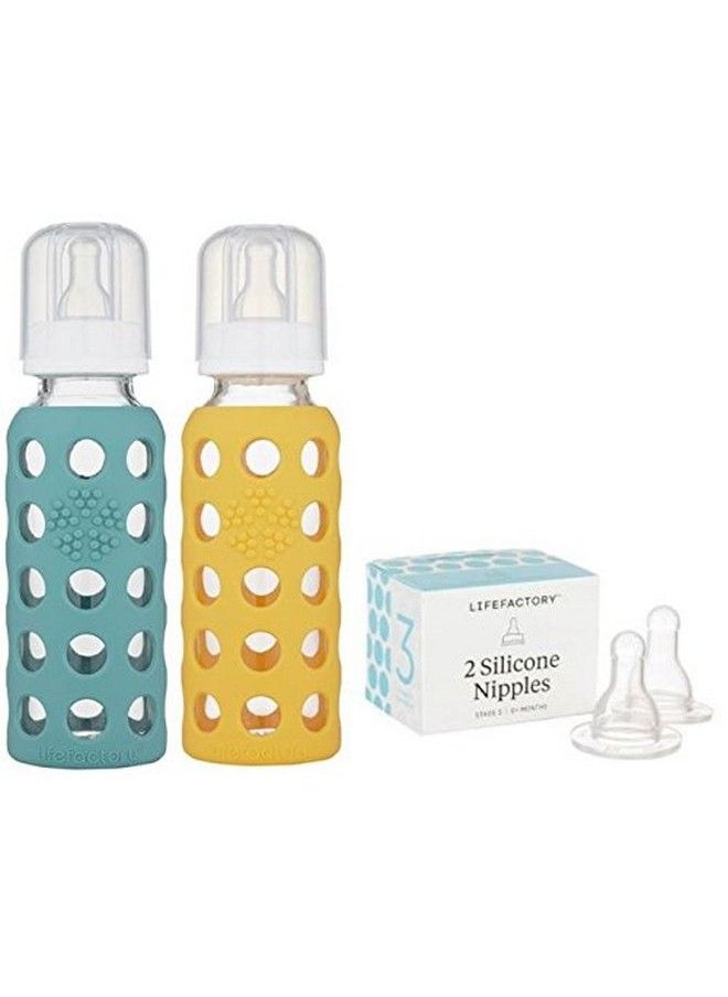 lifefactory 9Oz Glass Baby Bottle 2Pk Bundle With 2 Stage 3 Nipples (Kale/Mango)  - Image 2