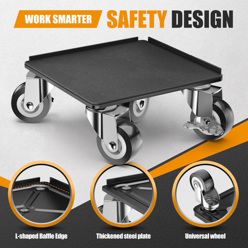LOYAL TIGER Heavy Duty 1500LBS Furniture Dolly & Movers with 5X 360Â° Wheels - Carbon Steel Panel & Non-Slip Casters, Includes Lifter Jacks, Gliders for Sofa, Refrigerator (5.4 Inch, Black) - Image 4