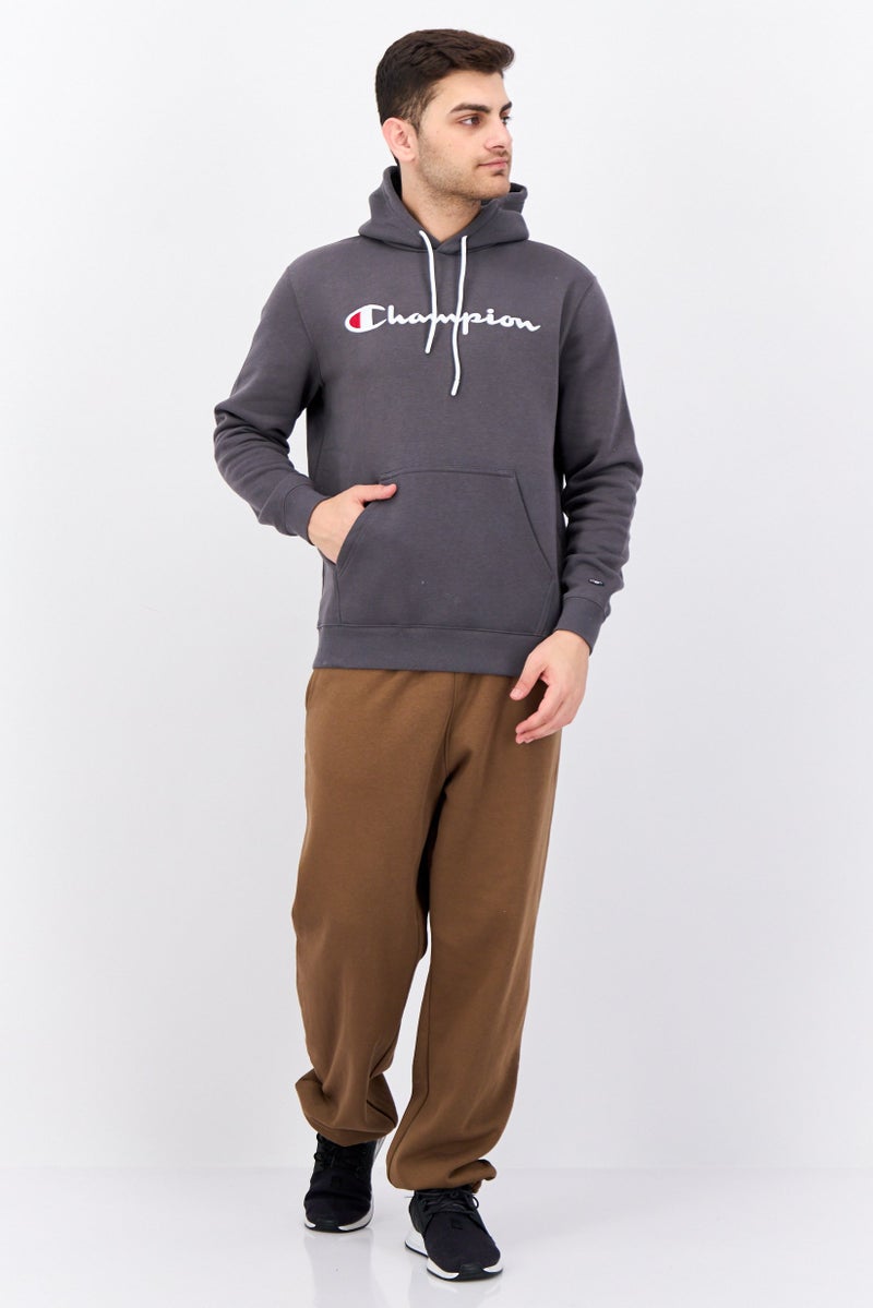 Champion سويت شيرت رياضي للرجال بأكمام طويلة وقبعة، رمادي - Image 4