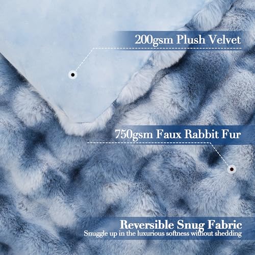 VFROO Ultra Plush Bubble Faux Rabbit Fur Blanket – 950GSM Thick Fluffy Throw Blanket for Bed, Couch, Sofa, or Gift, 50" × 60", Tie-dye Blue - Image 3