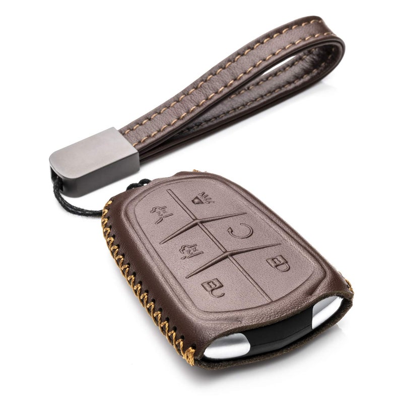 Vitodeco Genuine Leather Smart Key Fob Case Compatible with Cadillac XT4 XT5 XT6 20192025 6Button Brown