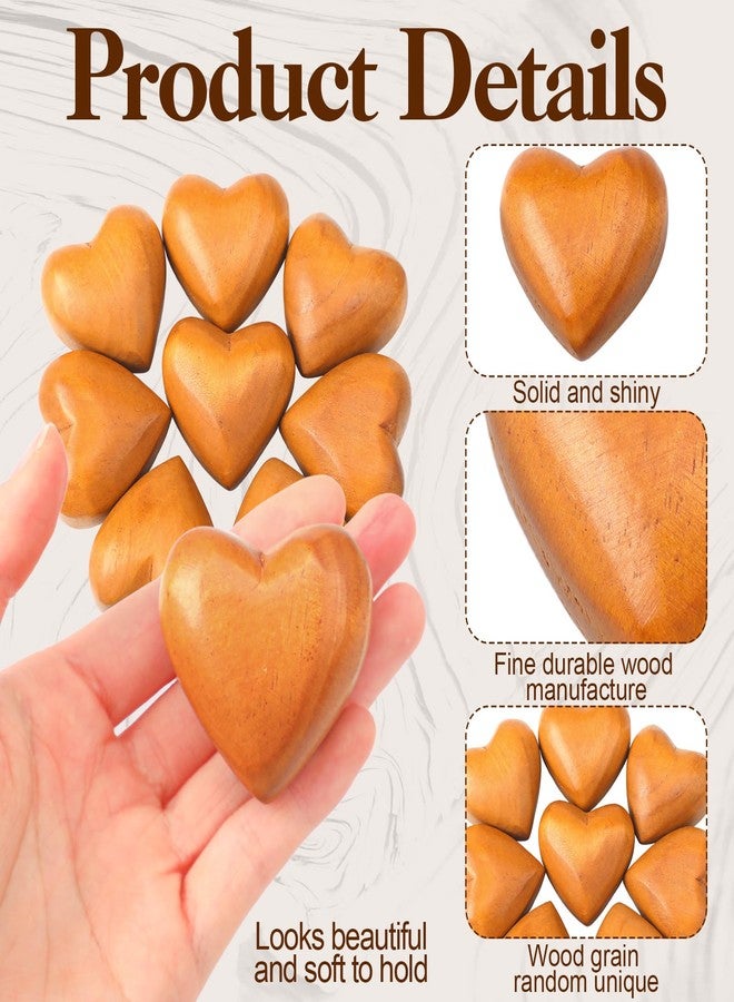 Kigeli 8 Pcs Handmade Wooden Hearts Olive 3D Love Crafts Pine Carved Decor for Wedding Birthday Gifts - Image 2