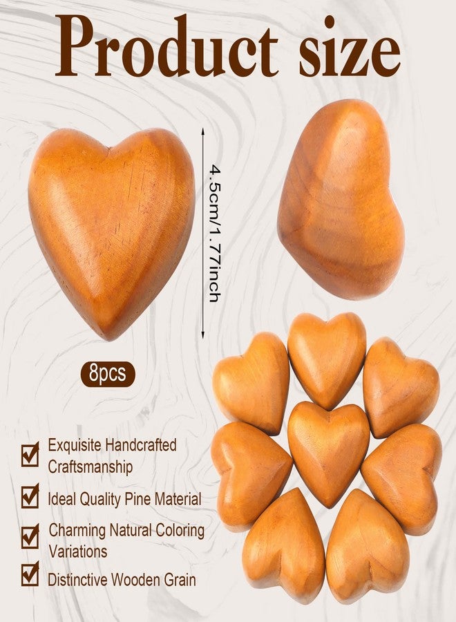 Kigeli 8 Pcs Handmade Wooden Hearts Olive 3D Love Crafts Pine Carved Decor for Wedding Birthday Gifts - Image 3