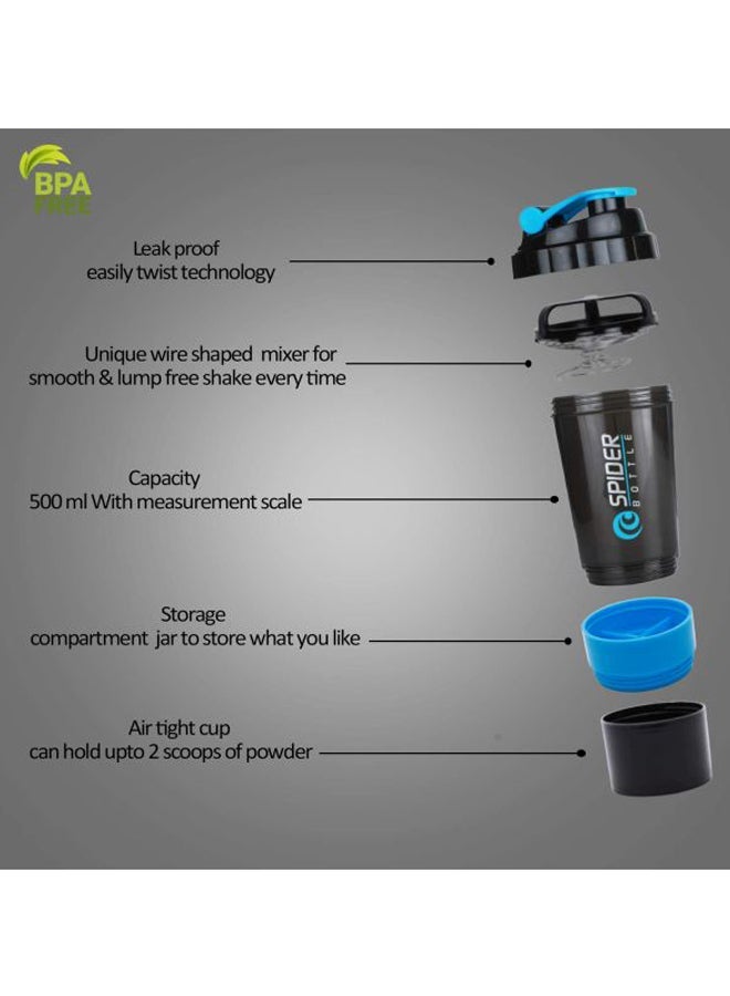 SPIDER Logo Print Sport Drink Bottle With Protein Shaker 500ml - Image 4