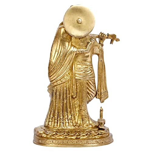 ARTVARKO Radha Krishna Brass Murti Murli Kishan Playing Flute Radha Idol Standing with Peacock for Home Mandir Decor Marriage Height 11 Inch - Image 5